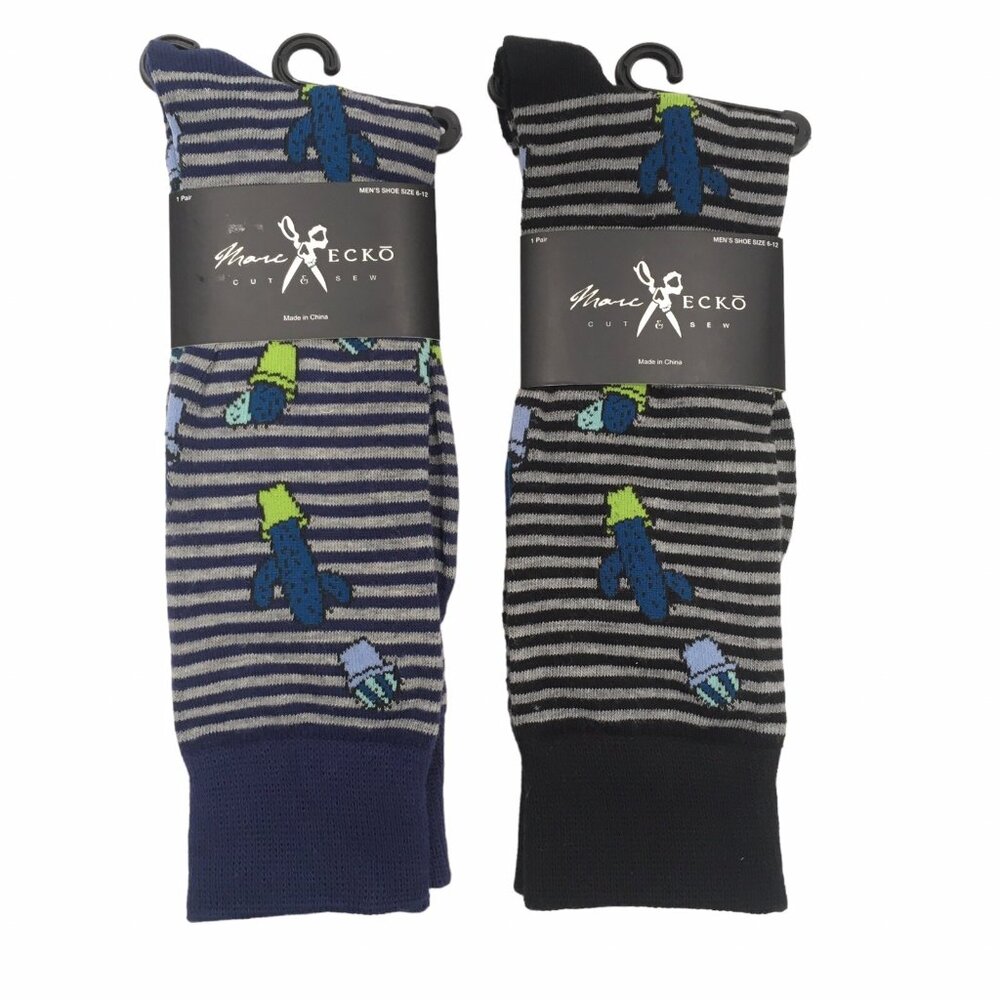 Marc Ecko Socks 2 Pairs New Men Dress Casual Novelty Crew Cactus Navy Blue Black